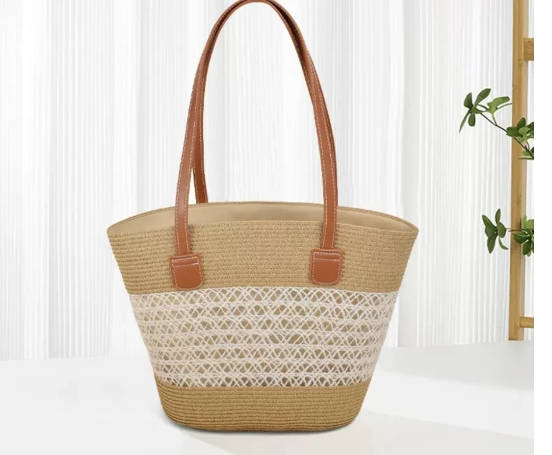单肩草编包潮女包大容量编织托特包海边度假手提法式沙滩包18420-