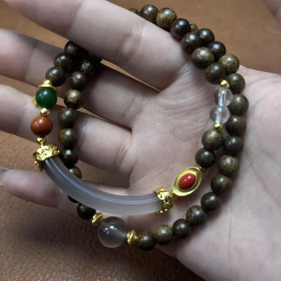 增香沉香木弦语阁文玩手串双圈【无礼盒】@@YS2163