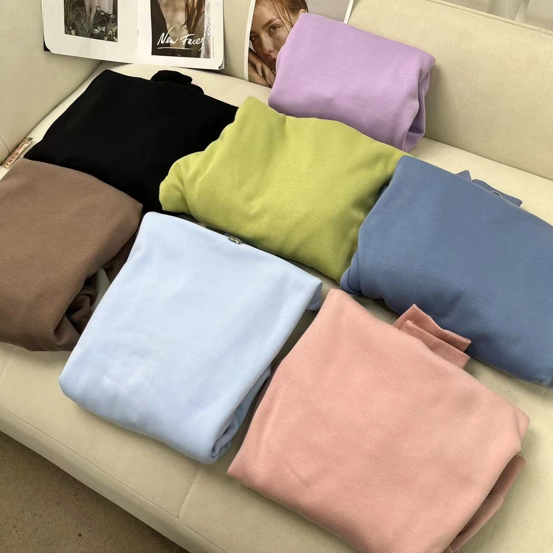 秋季新款糖果色系圆领加绒卫衣 H1230