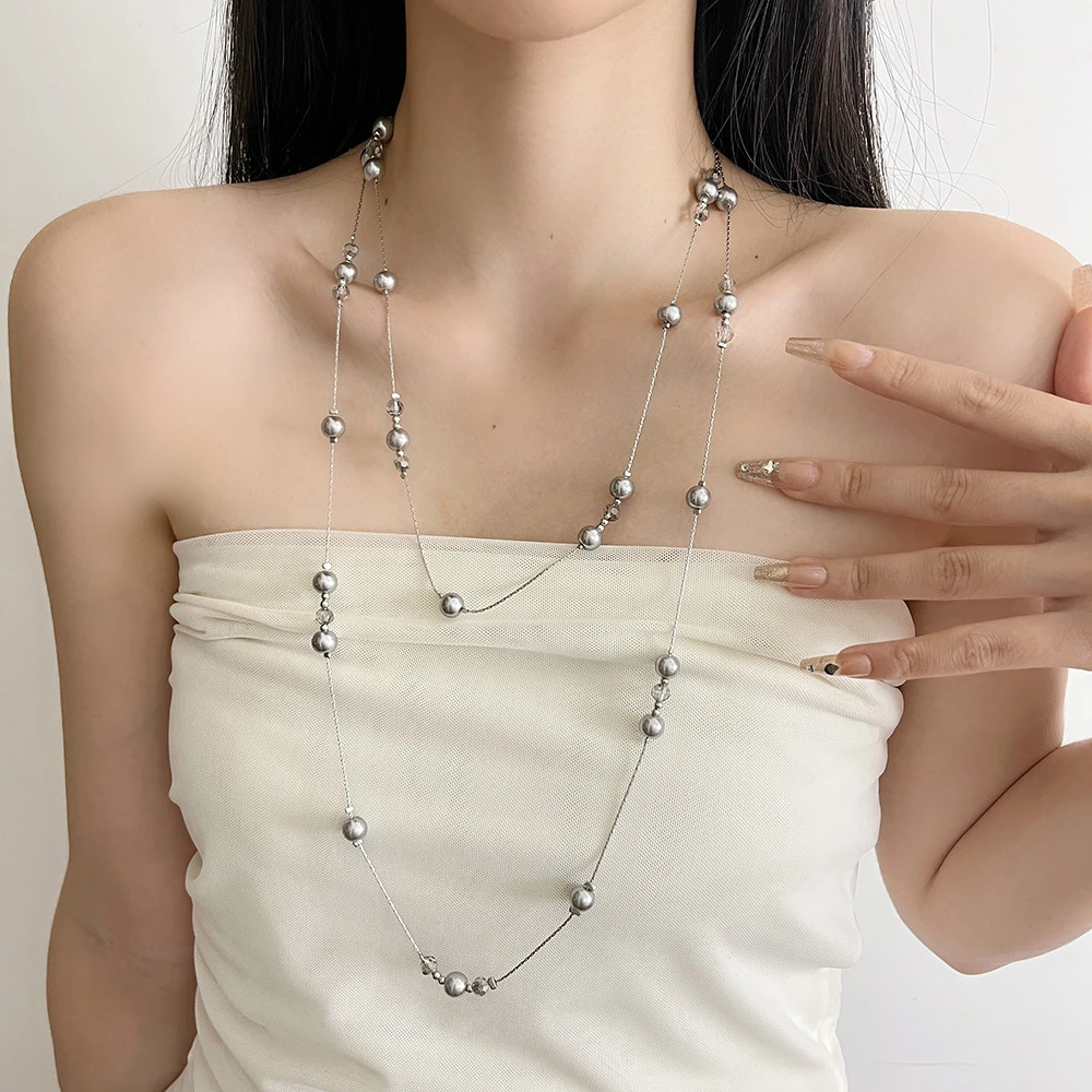 铜合金吊坠 高级感多层灰色项链长款多种戴法毛衣链