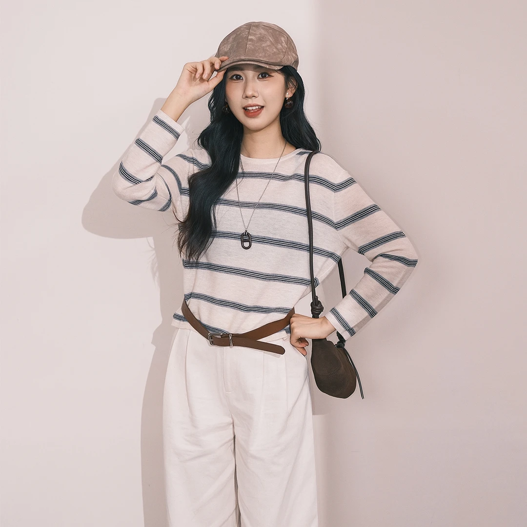 杰茜莱条纹针织衫套头长袖上衣宽松落肩jessyline2025秋季新款