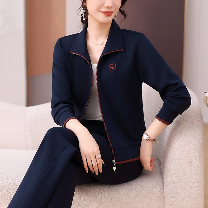 品牌妈妈秋装运动休闲套装洋气减龄中老年女春秋开衫外套新款卫衣