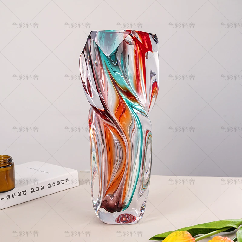 L367现代化居家装饰花瓶钮纹红绿紫插花器摆件