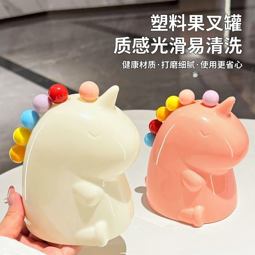 【一罐6支】独角兽水果叉套装家用可爱卡通甜品蛋糕小叉子收纳罐