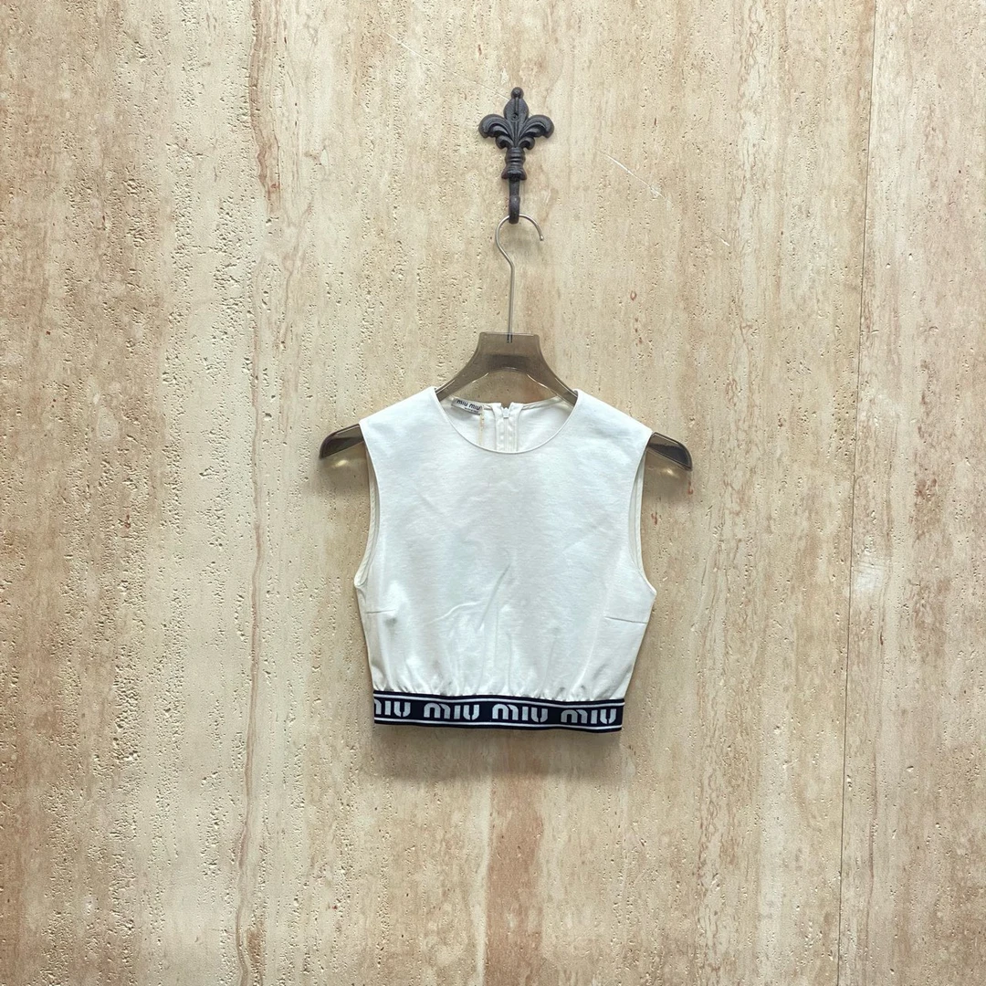 99新 MIU MIU/缪缪 Miu Miu乳白色字母logo背心/s码/99新/31355