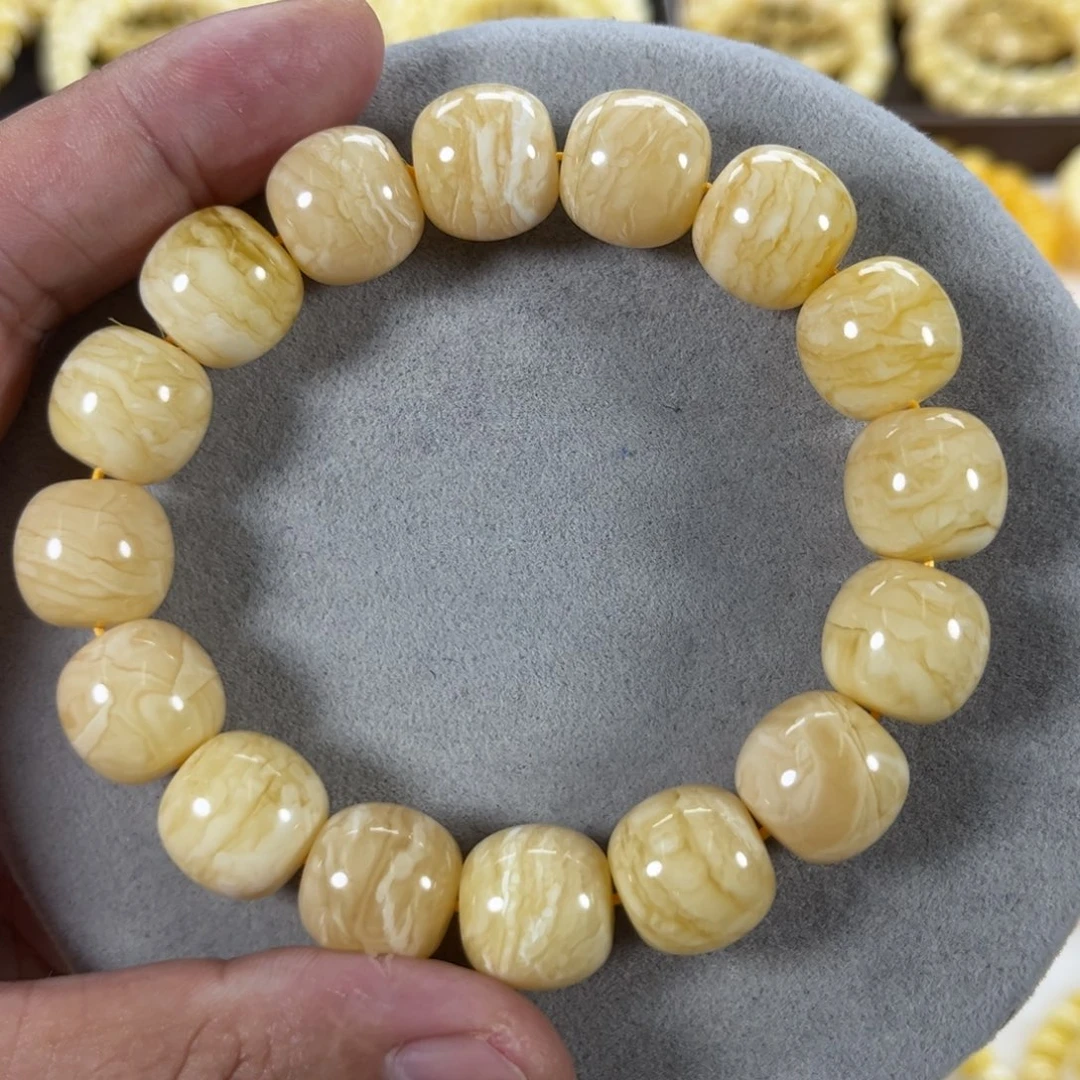 未镶嵌蜜蜡手串俄料同料白花虎皮