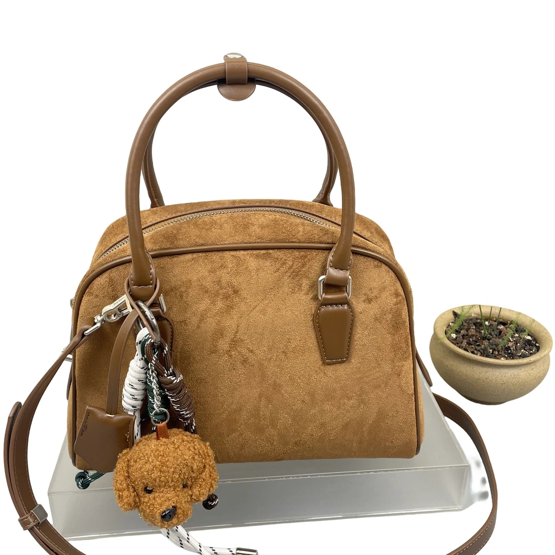 新款麂皮绒保龄球大容量手提斜跨包