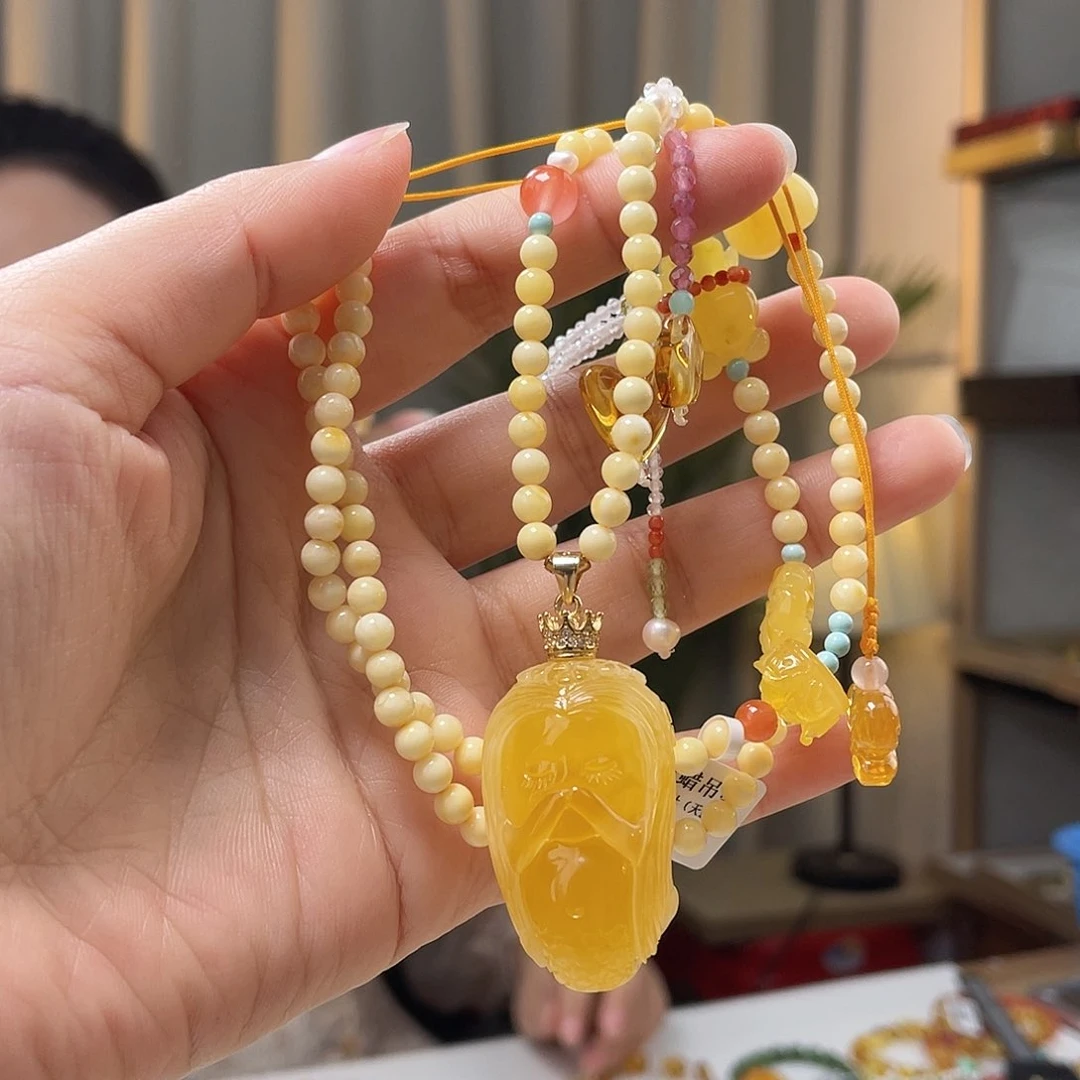 琥珀裸石银S925镀金镶嵌蜜蜡吊坠