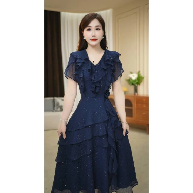 【连衣裙】夏季新款轻奢V领时尚修身气质中长款连衣裙M-4XL