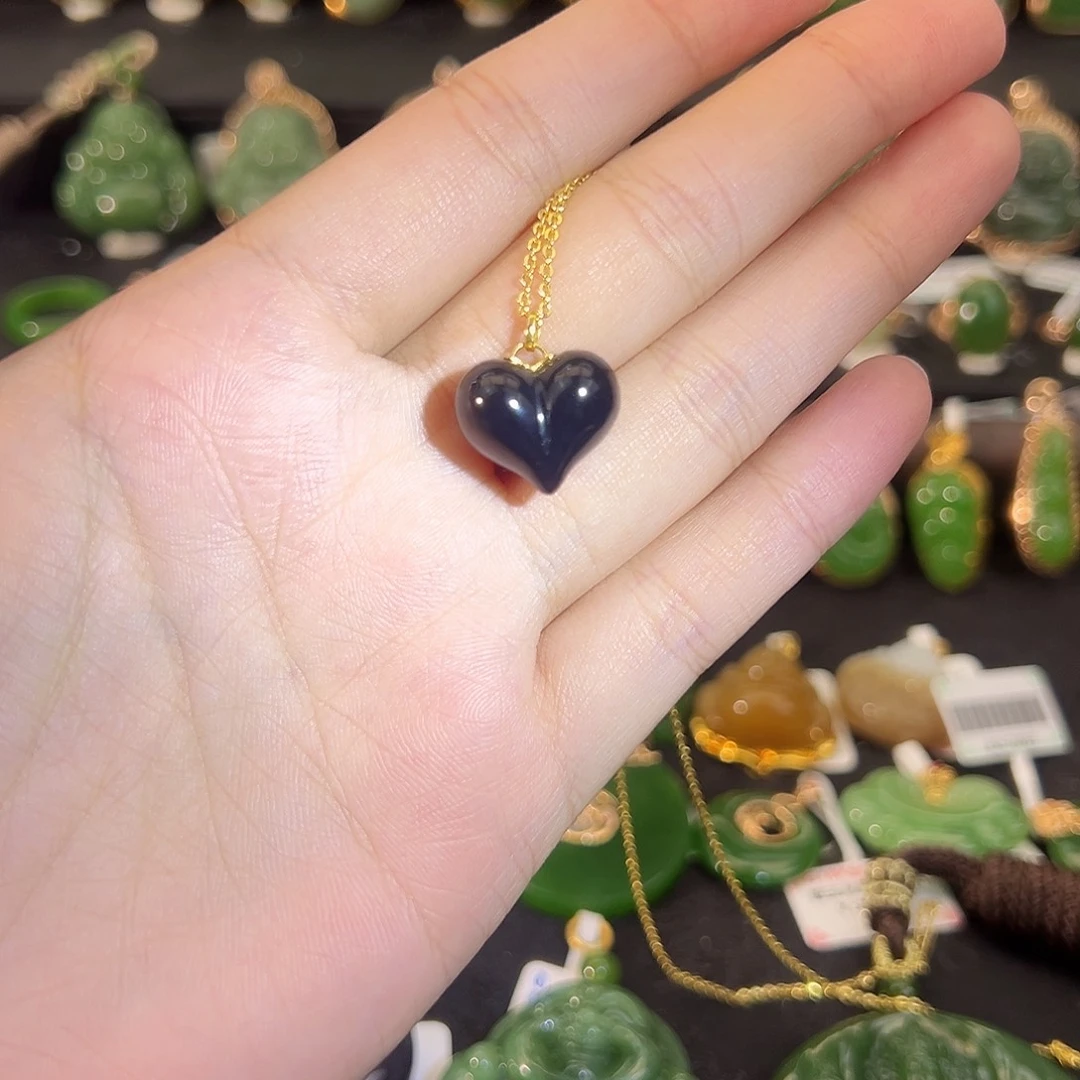 和田玉18K金镶嵌吊坠(不含链)烟紫屁桃