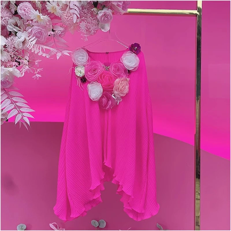 P2074欧美设计师2025早春新款重工立体花宽松百褶飘逸气质衬衫女