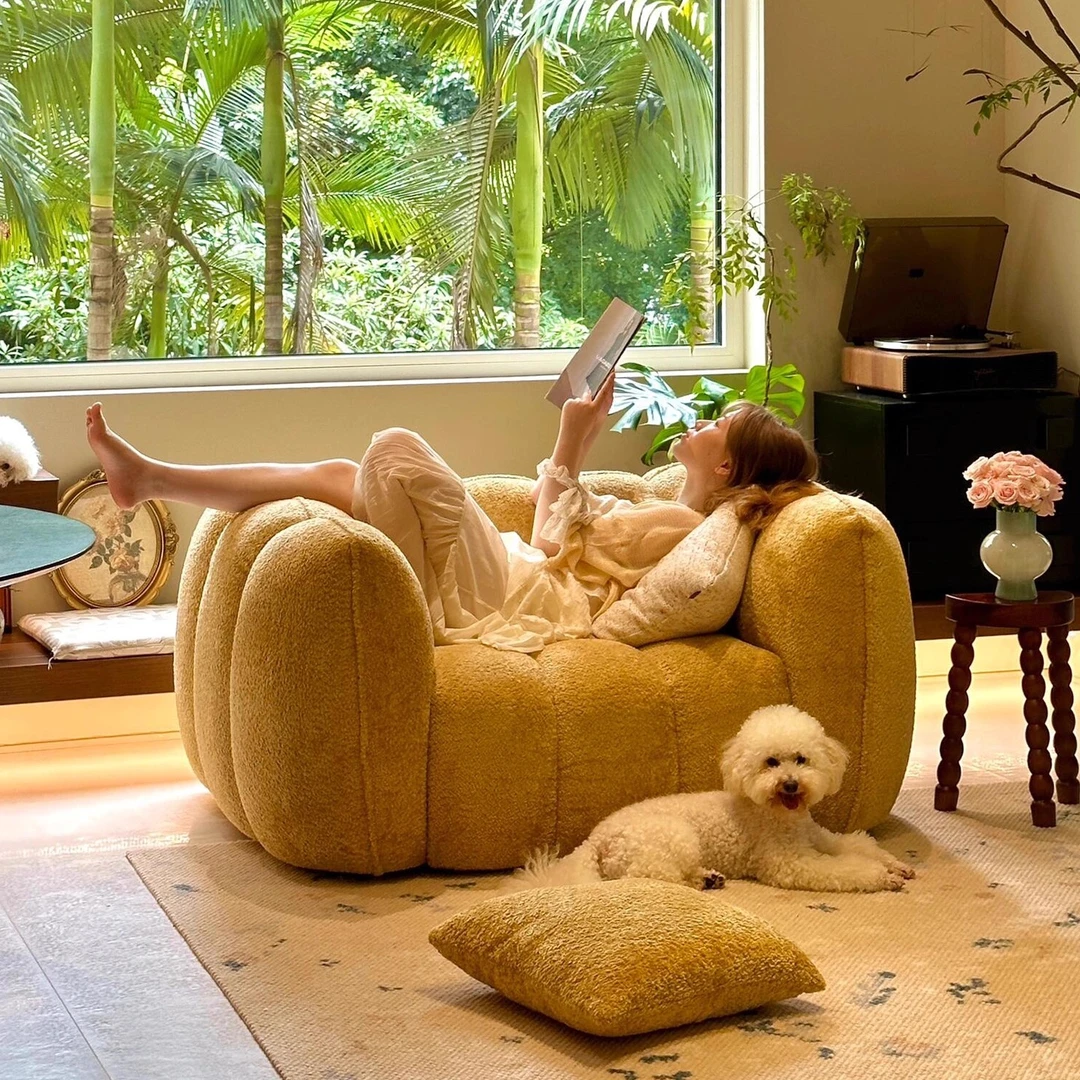 法思丹复古南瓜单人沙发客厅奶油风可躺卧室懒人休闲椅设计师椅