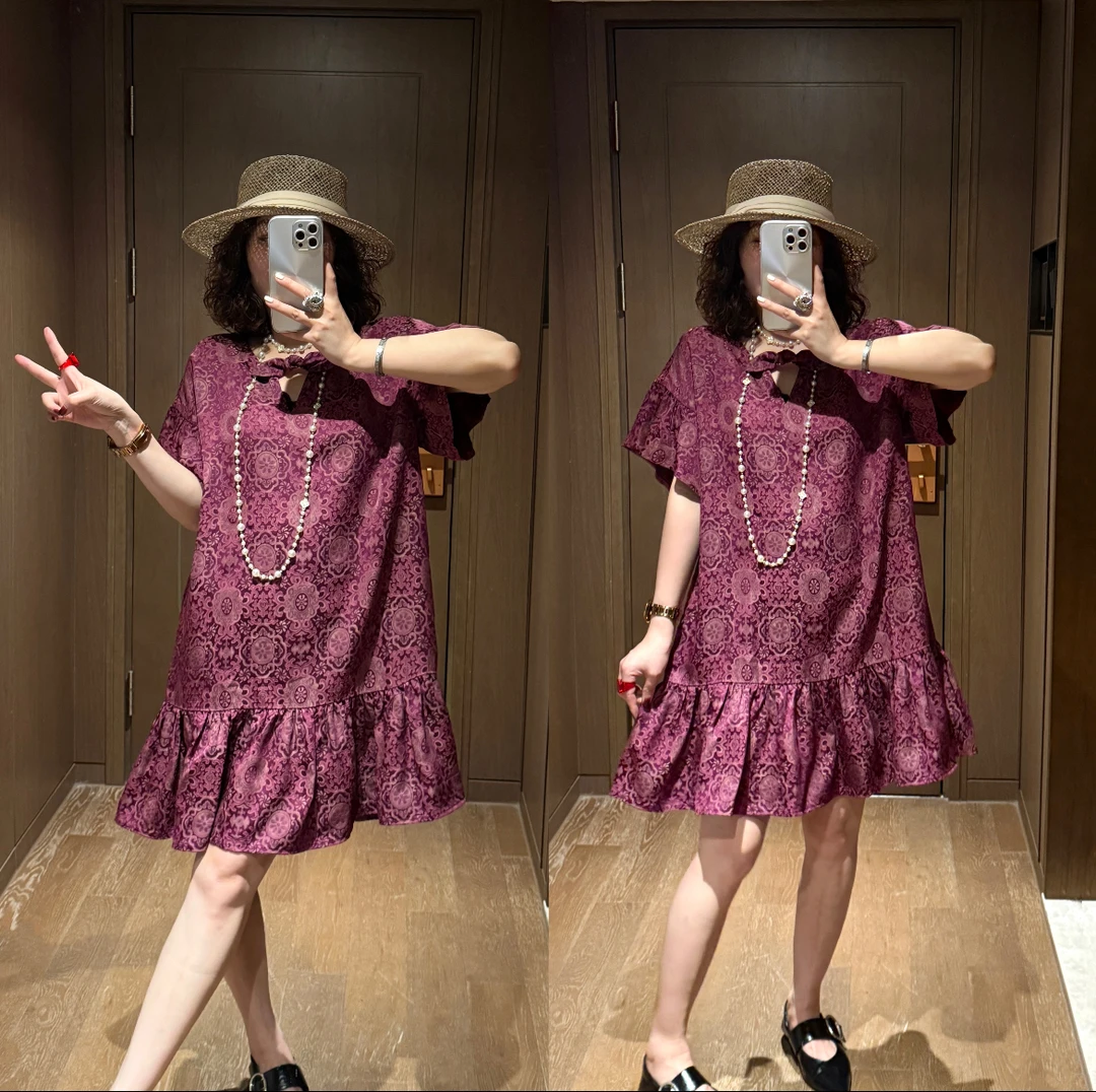 YDFSTUDIO小众【紫气东来】欧货高品老钱风重工印花设计时尚连衣裙
