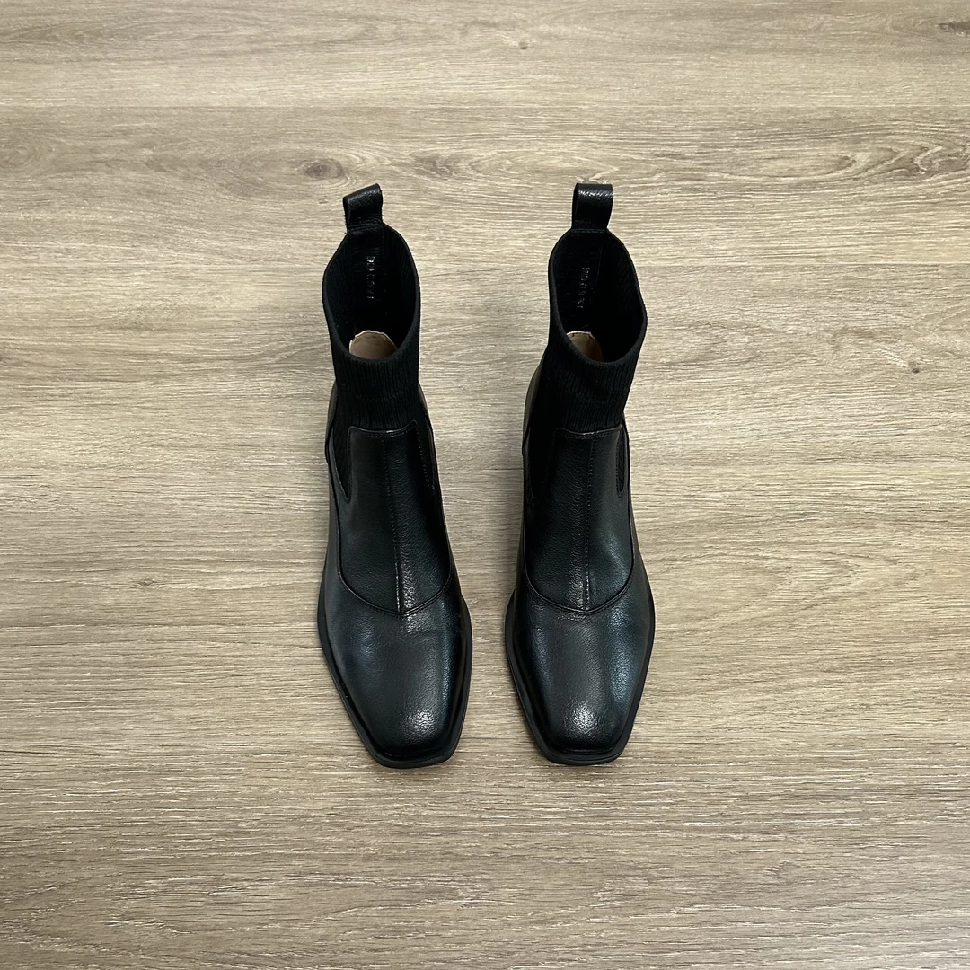 Dannyfrey秋冬新款时尚气质方头袜筒靴女百搭弹力瘦瘦靴时装靴女