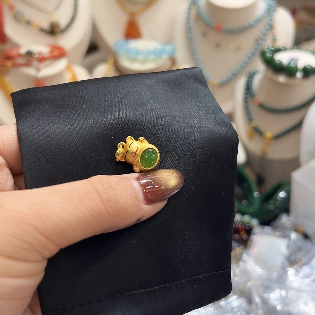 颈饰银S925镀金镶嵌和田玉（碧玉）