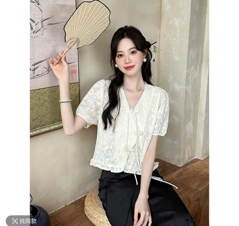 【影姐宠粉】2025新款国风新中式蕾丝重工刺绣盘扣小衫4251