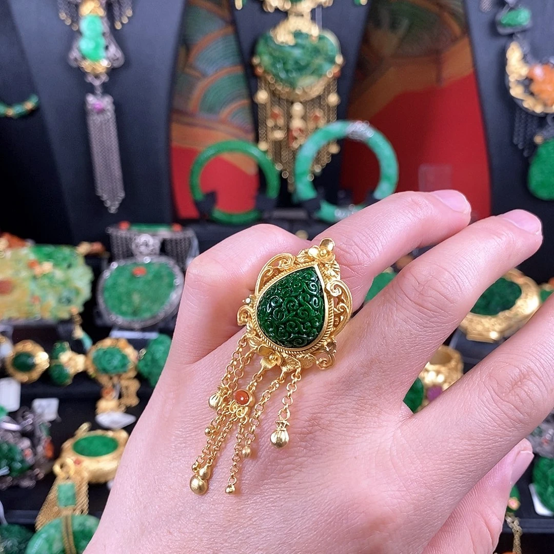 翡翠银S925镶嵌戒指戒指