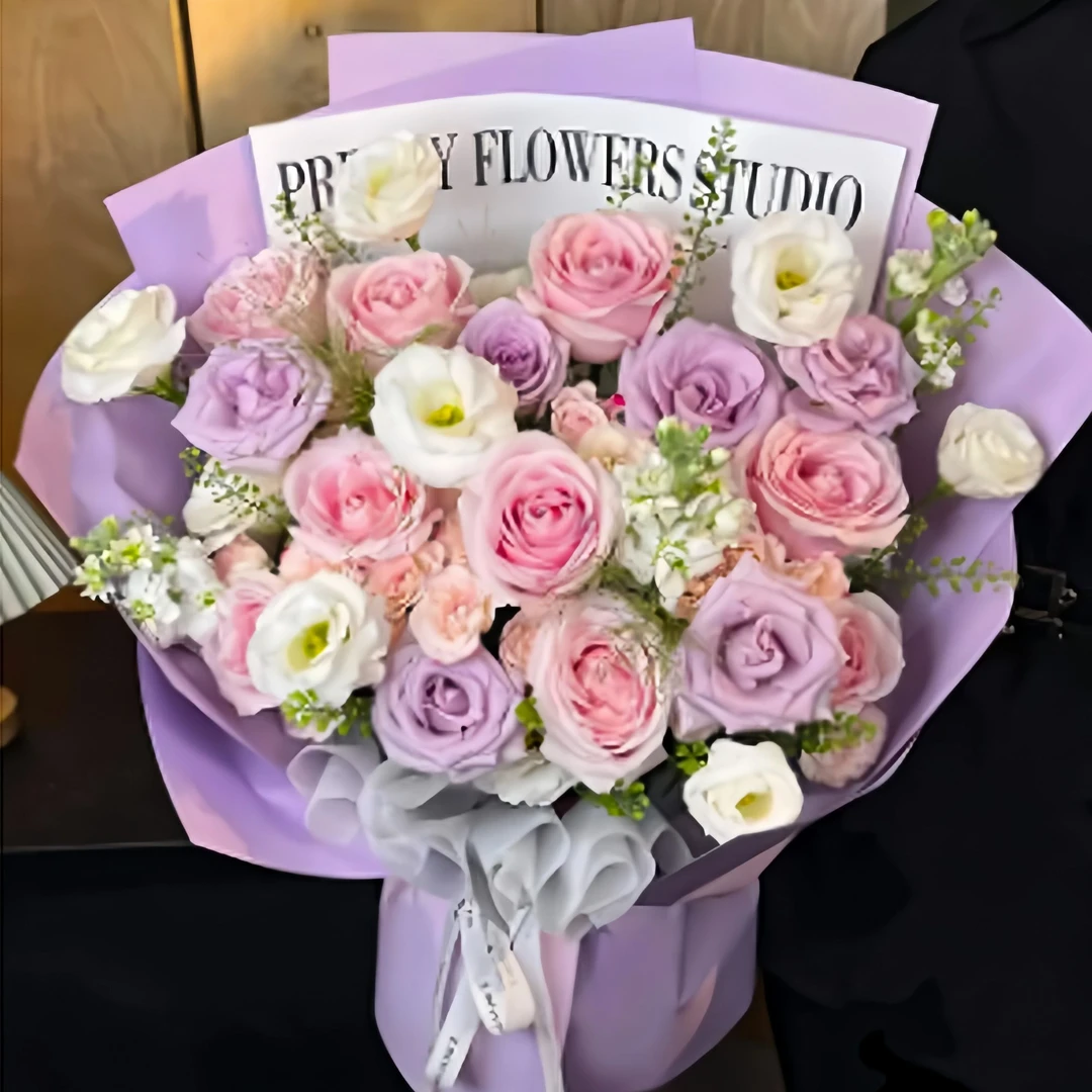 【浪漫花语 】粉紫玫瑰洋桔梗混搭花束送爱人送闺蜜送朋友纪念日礼物鲜花花束同城免费配送小时达