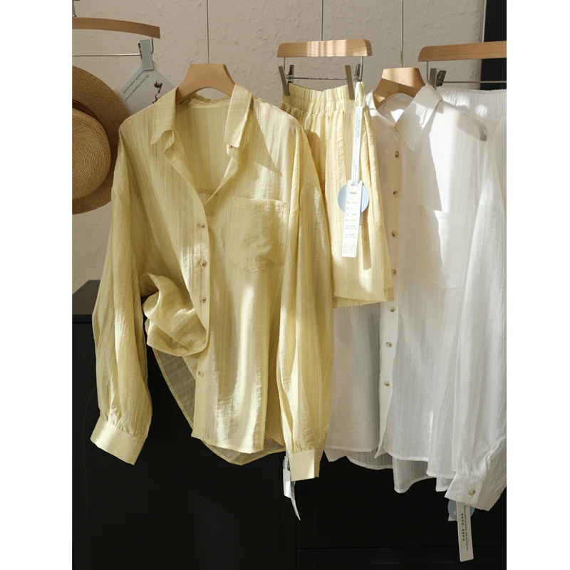 轻氧感套装 清凉薄款防晒宽松长袖衬衫+短裤休闲套装女夏新