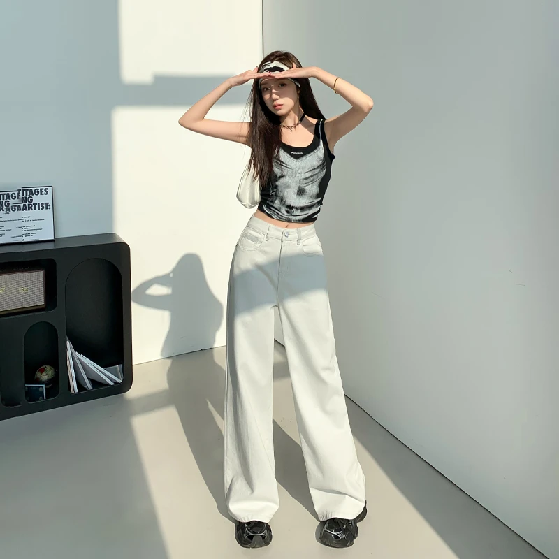 【89310】轻奢白质感超柔莱赛尔牛仔裤女2025春夏新款微弹拖地裤