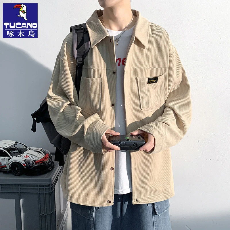 啄木鸟灯芯绒衬衫外套男秋冬新款男装衬衣加绒加厚休闲上衣春秋季