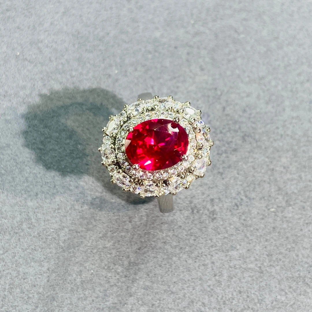 培育红宝石鸽血红戒指镀K金高定L1303