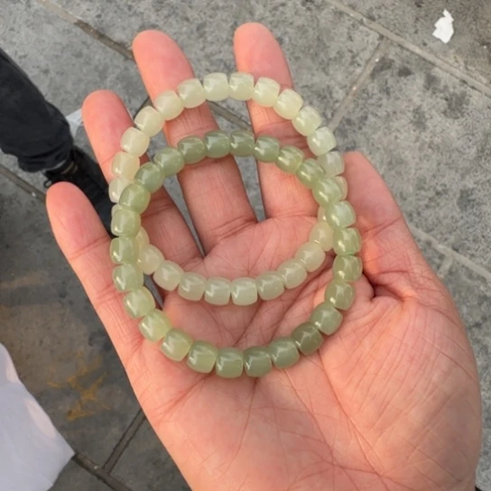 和田玉手链未镶嵌卡8无包容直切手串，