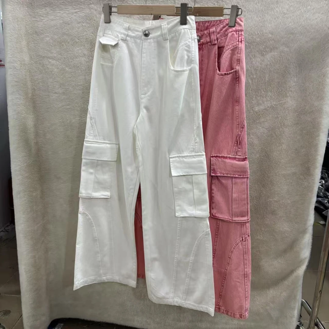 潮流百搭设计工装牛仔阔腿裤2067