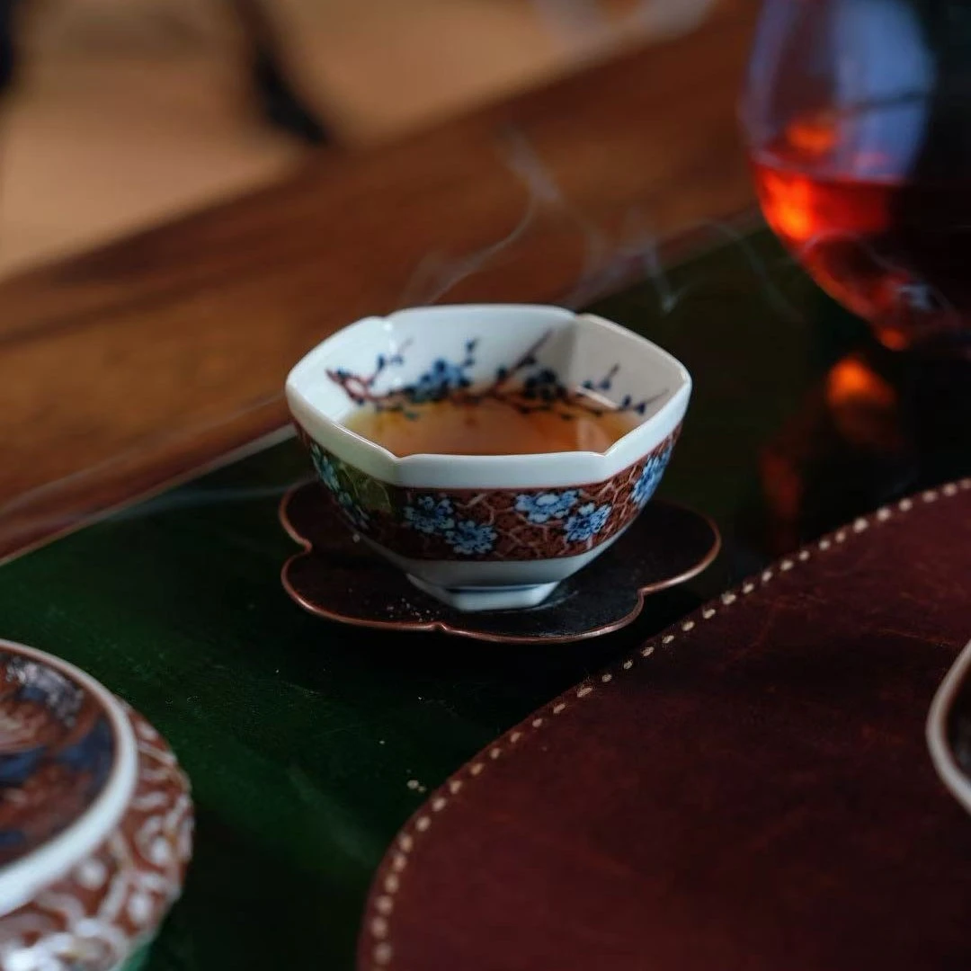 冰梅六方主人杯  正萌堂 青花釉里红 景德镇高端茶器