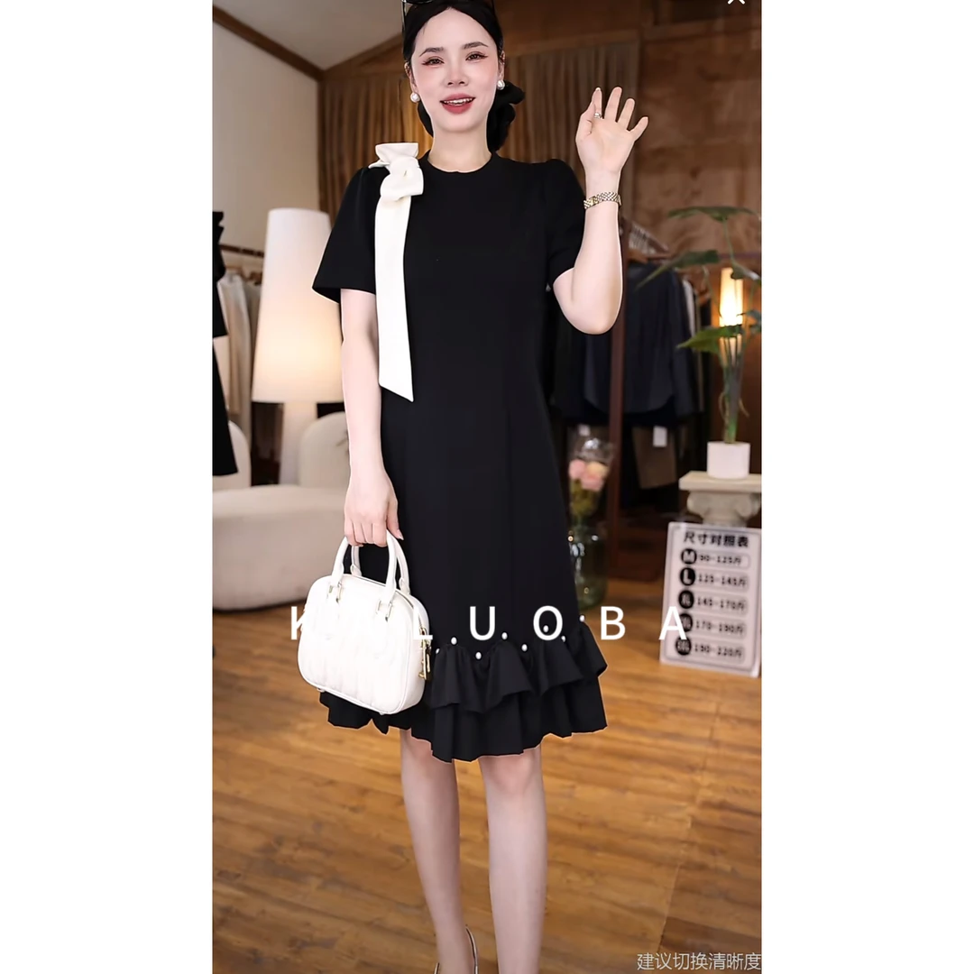 【原创大码设计师款】2025夏款优雅气质钉珠撞色连衣裙6203