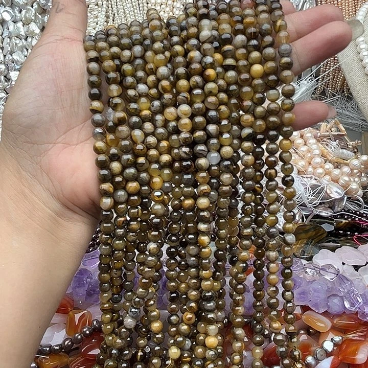玛瑙/玉髓未镶嵌珠宝半成品2条6mm虎眼石
