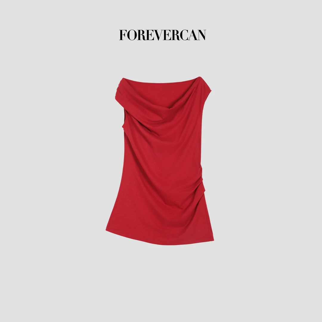 FOREVERCAN“弗拉明戈”不规则一字肩斜肩两穿式收腰连衣裙SD23247B