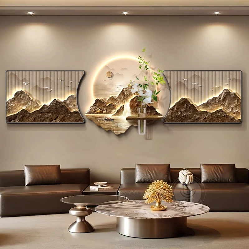 背有靠山新中式客厅装饰画轻奢沙发背景墙挂画高级感大气山水壁画