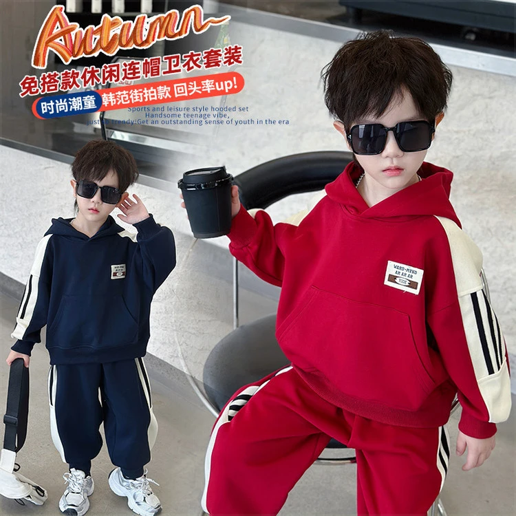 男童连帽织带卫衣套装春季新款儿童帅气运动套中小童休闲童装