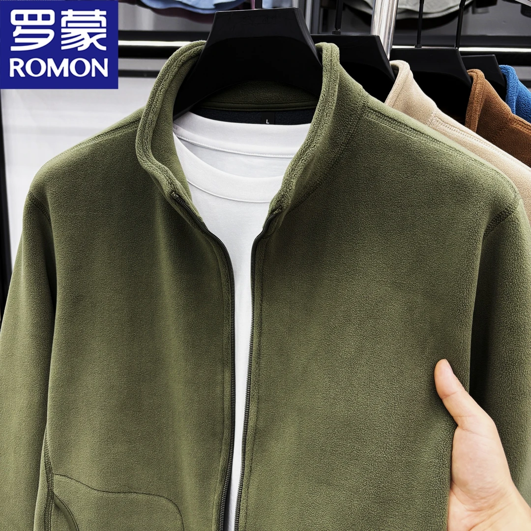 罗蒙潮牌秋冬季新款奥粒绒长袖夹克男士立领保暖抓绒外套上衣