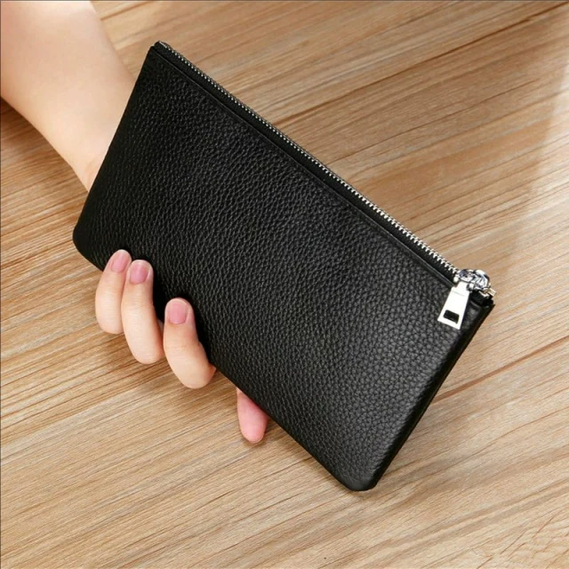 软皮手机包超薄长款大容量零钱收纳拉链钱包女士简约手拿包化妆包