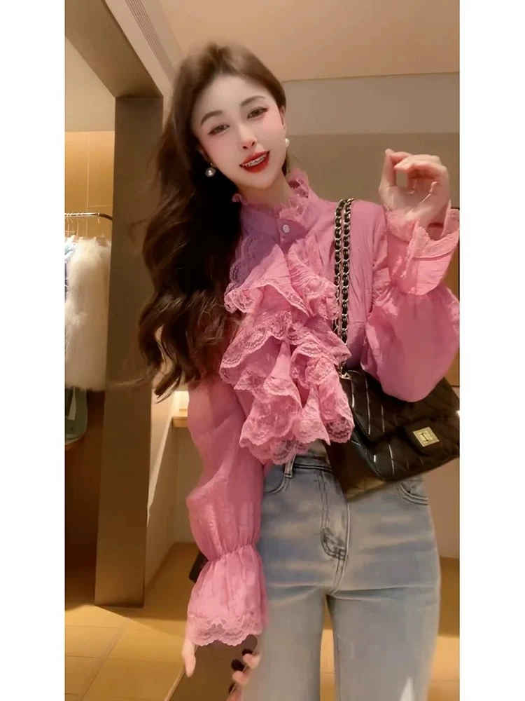 霖•[气质拿捏]秋季新款时尚气质通勤洋气荷叶边修身显瘦雪纺衫