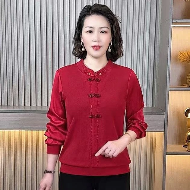中老年女装春款新中式时尚上衣显气质国风妈妈装显瘦洋气大码长袖