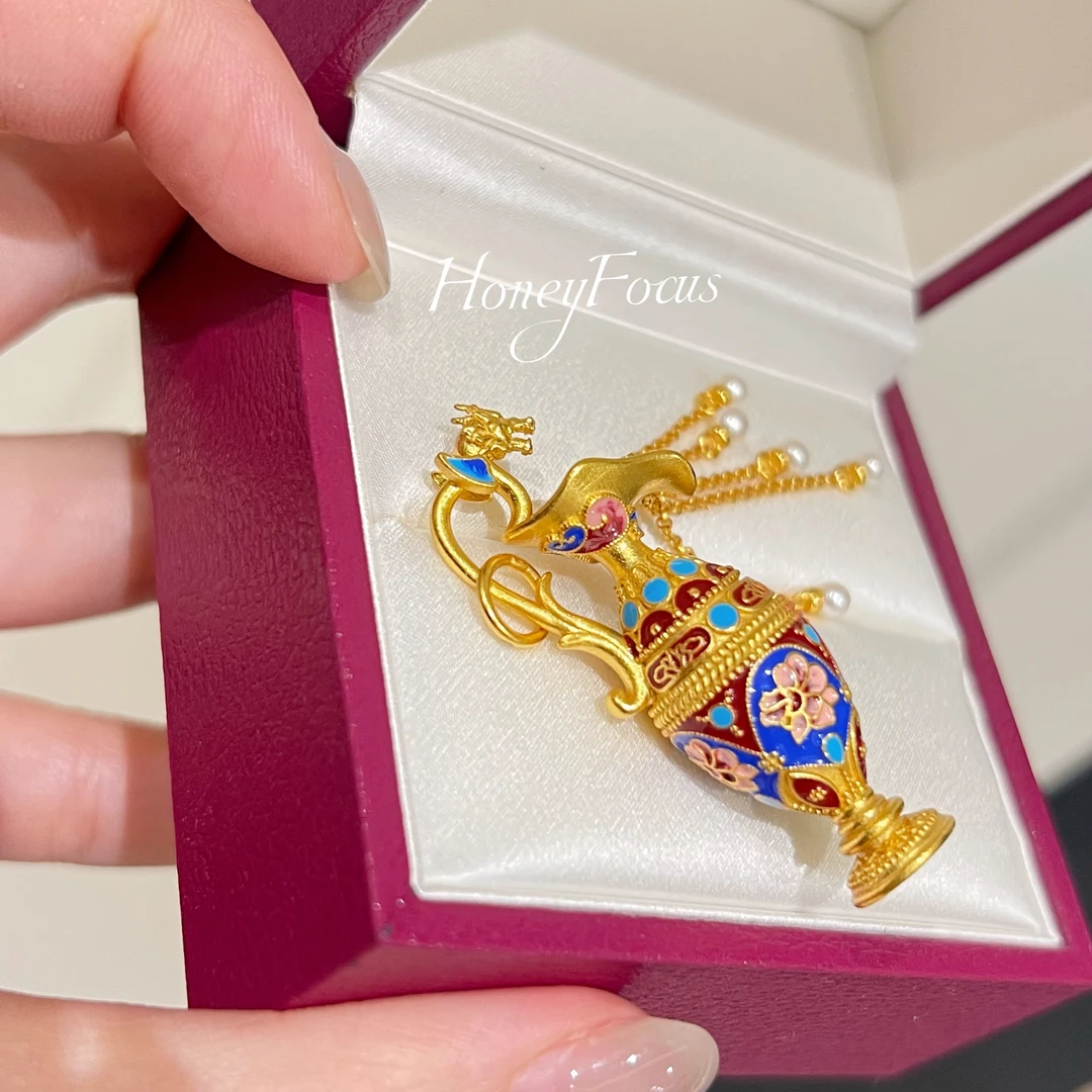 吊坠925银珐琅 小宝瓶吊坠 中式轻奢小众吊坠/挂坠 #9127