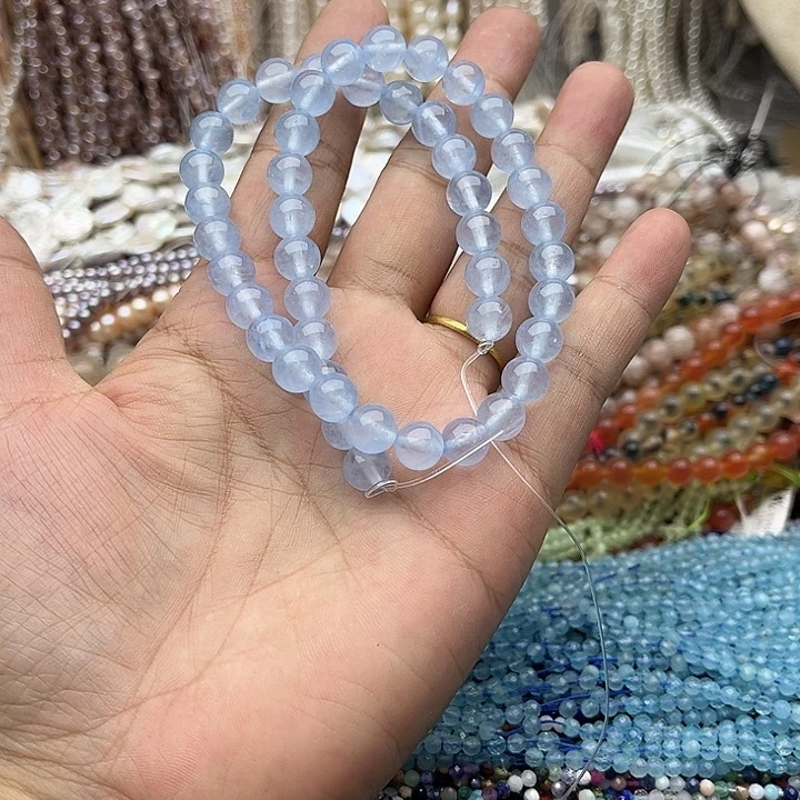 玛瑙/玉髓未镶嵌珠宝半成品一条8mm左右海蓝宝
