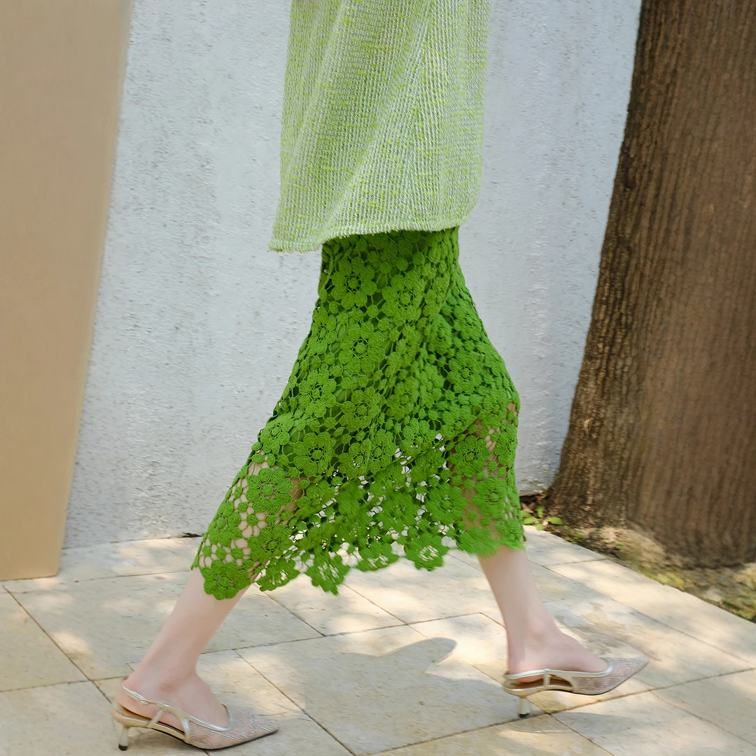 【现货】MIUCO钩花蕾丝裙定织定染H版半身裙S3981