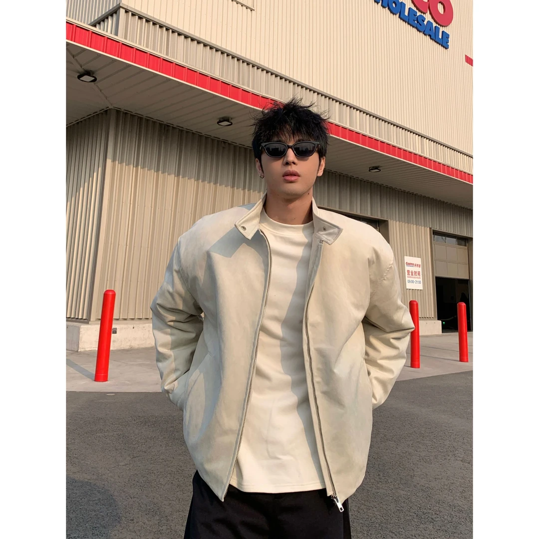 MIDASHAND美式复古仿麂皮绒哈灵顿棉服外套百搭立领短款夹克男款