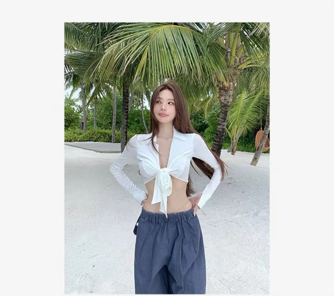 【WRZS】长袖绑带翻领下系带上衣