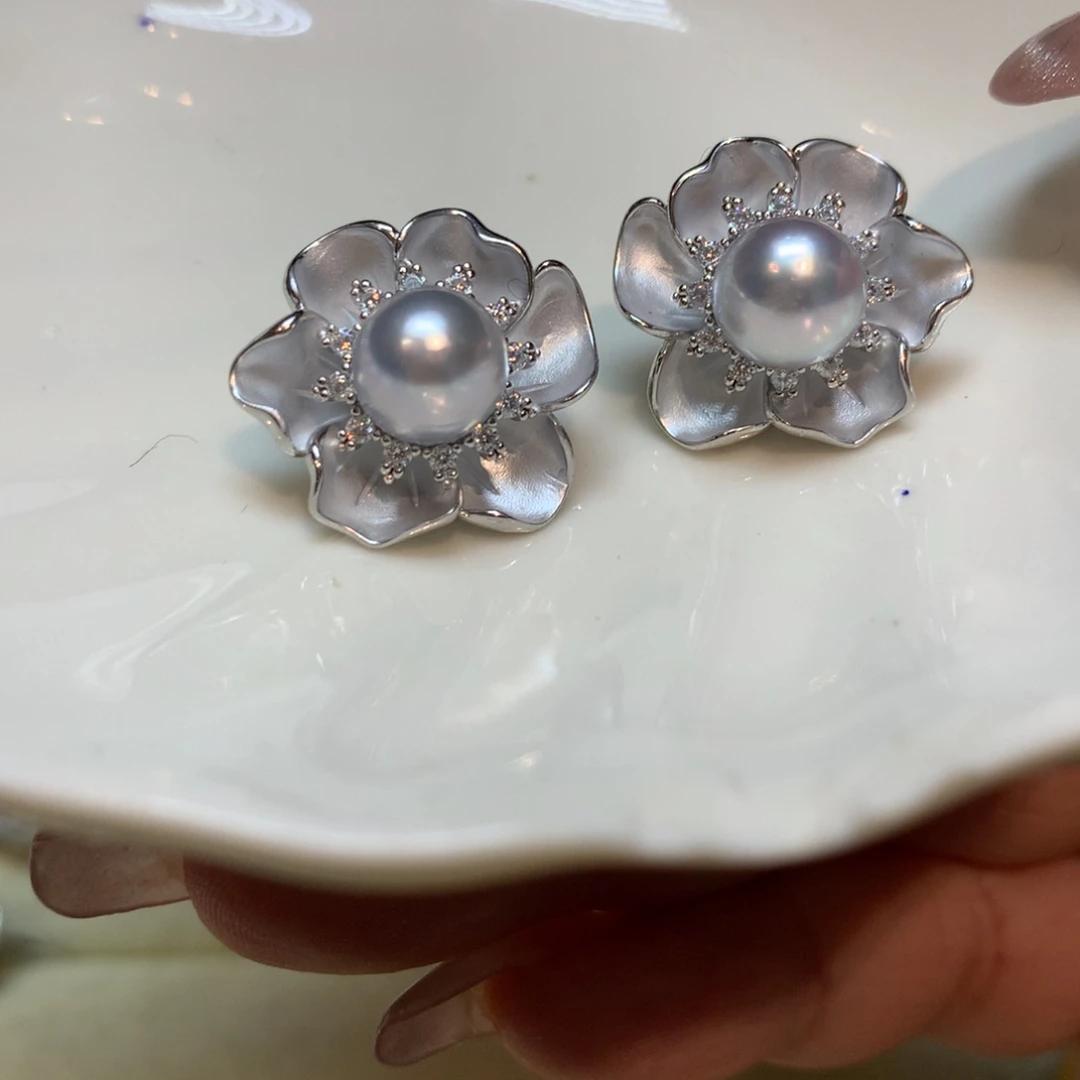 海水珍珠耳饰银S925镶嵌