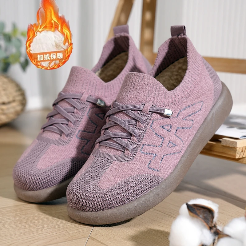 新款加绒加厚保暖妈妈鞋冬季轻便防滑软底老北京棉鞋保暖女款棉靴