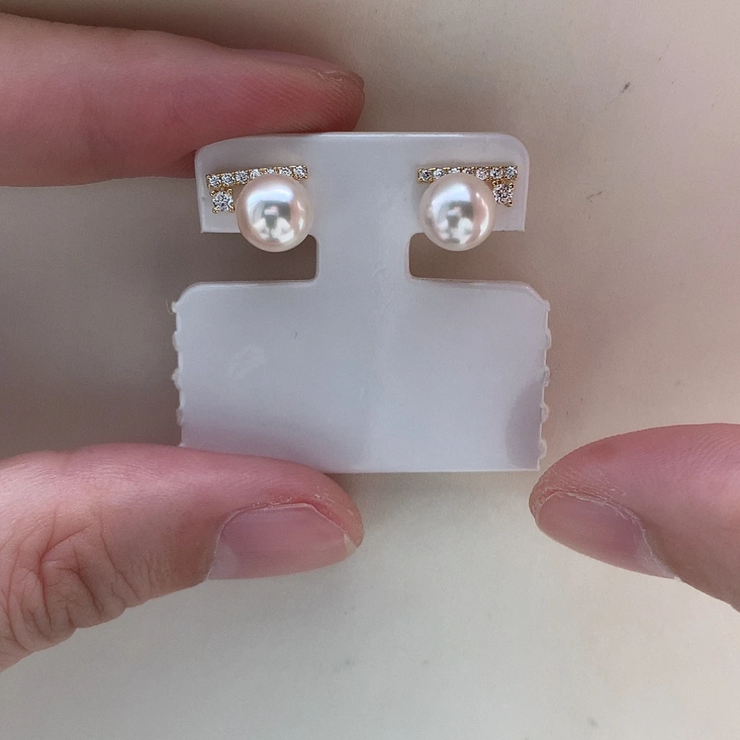 耳饰银S925镶嵌海水珍珠7.5-8mm ak