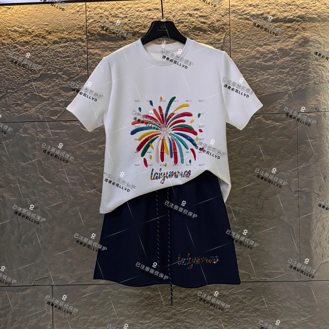 编码WMA-A79丨<七彩烟花>宽松版夏季T恤短裙时尚休闲套装