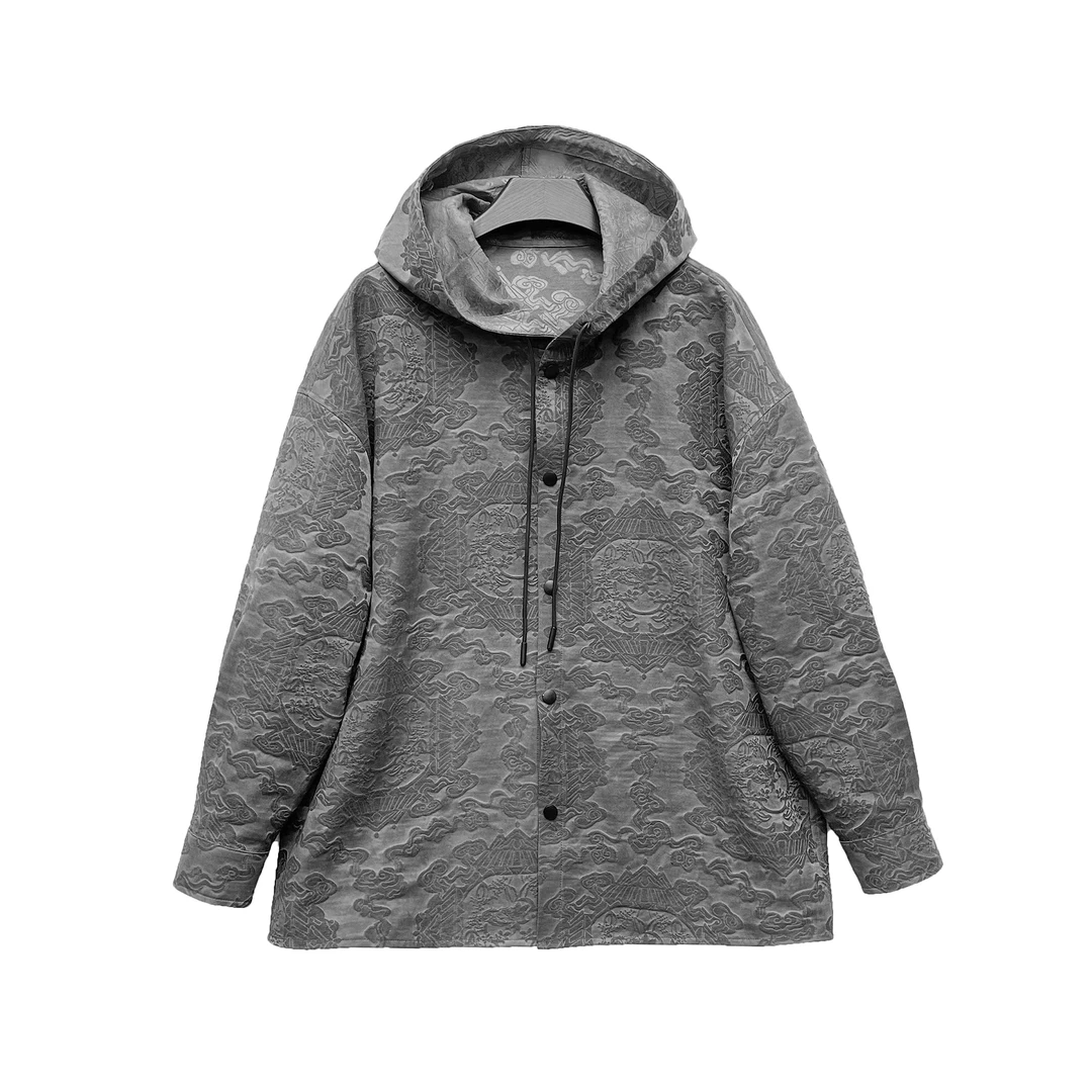 B2535-25年新款双面双穿连帽浮雕上衣长袖外套