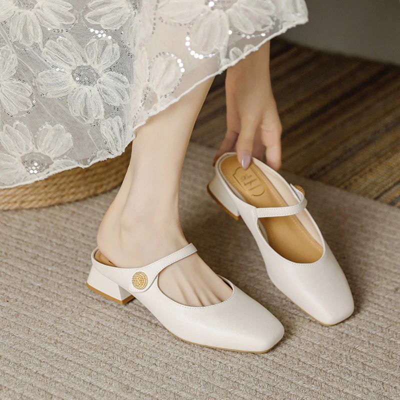 凉拖真皮包头沙滩透气玛丽珍低跟配裙外穿气质百搭