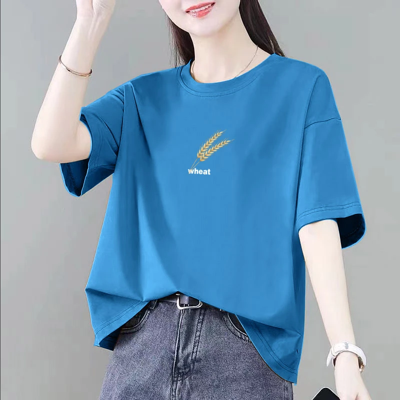 100%纯棉夏季韩版妈妈装短袖T恤女大码显瘦宽松百搭半袖休闲上衣T